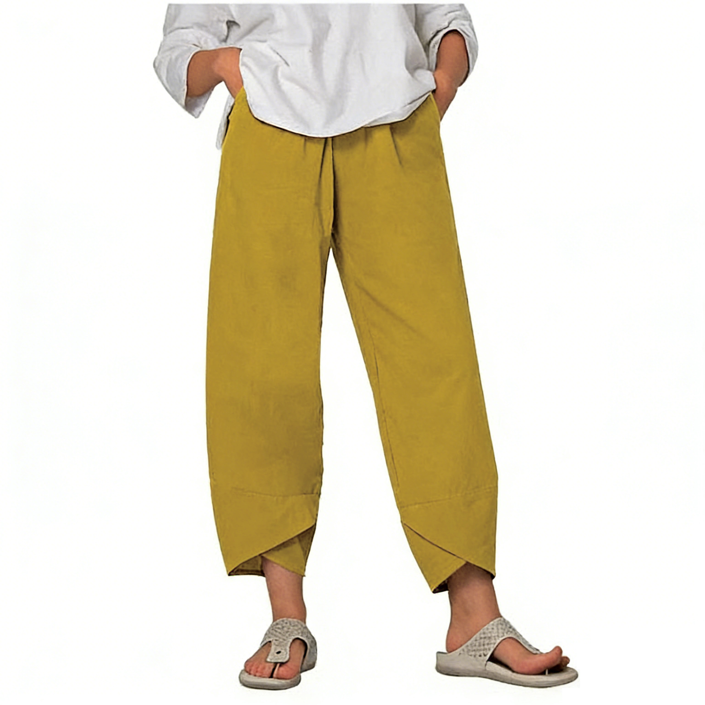 👖¡Ahora 50% de descuento!✨Pantalón vintage con cintura elástica asimétrica y bolsillos – Diseño único, ajuste cómodo y estilo funcional🌸