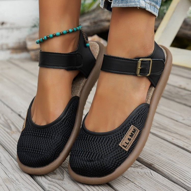 Breathable Mesh Buckle Ankle Strap Sandals - Comfort Flat Shoes