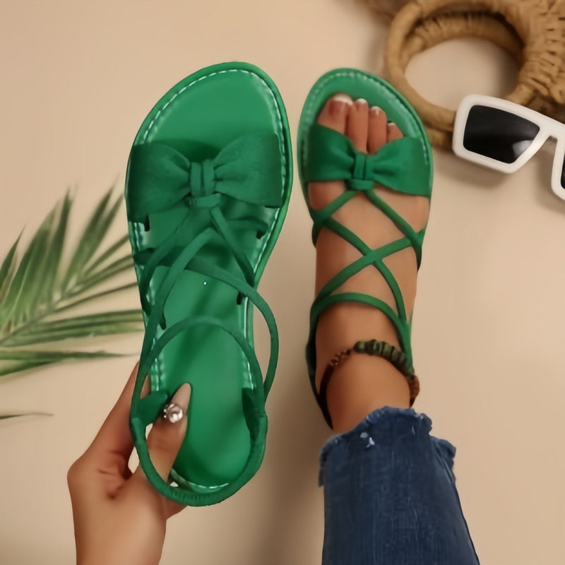 Women's Crisscross Strappy Bow Flat Sandals – Elegant Summer Gladiator Style