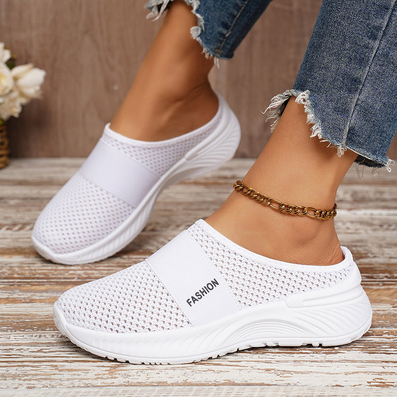 Women's Breathable Mesh Slip-On Sneakers - Lightweight Platform Casual Shoes