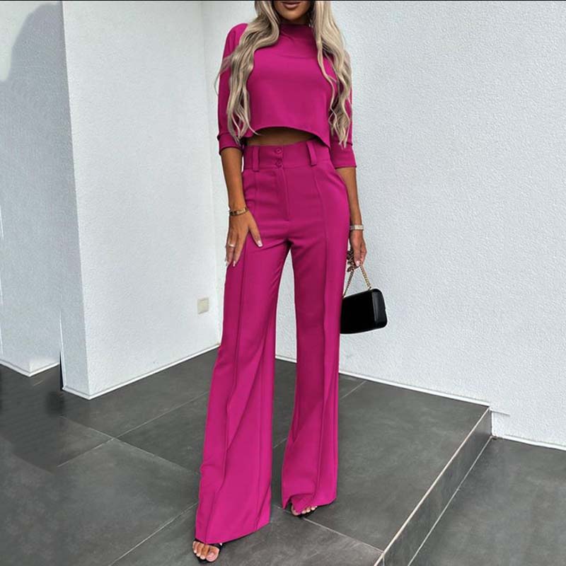 💃¡ÚLTIMO DÍA 50% DE DESCUENTO!!✨Elegante conjunto de top corto y pantalón de pernera ancha para mujer