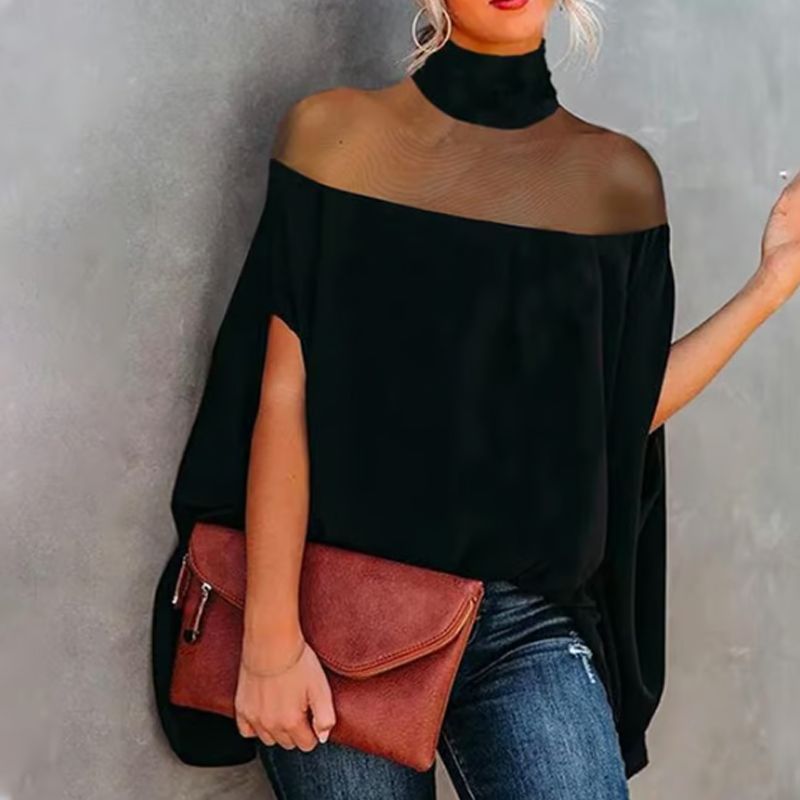 👗 ¡50% DE DESCUENTO POR TIEMPO LIMITADO! Blusa casual para mujer con cuello alto y mangas murciélago