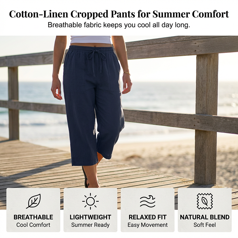 Pantalón 7/8 de algodón y lino para mujer – ligero y versátil👖☀️