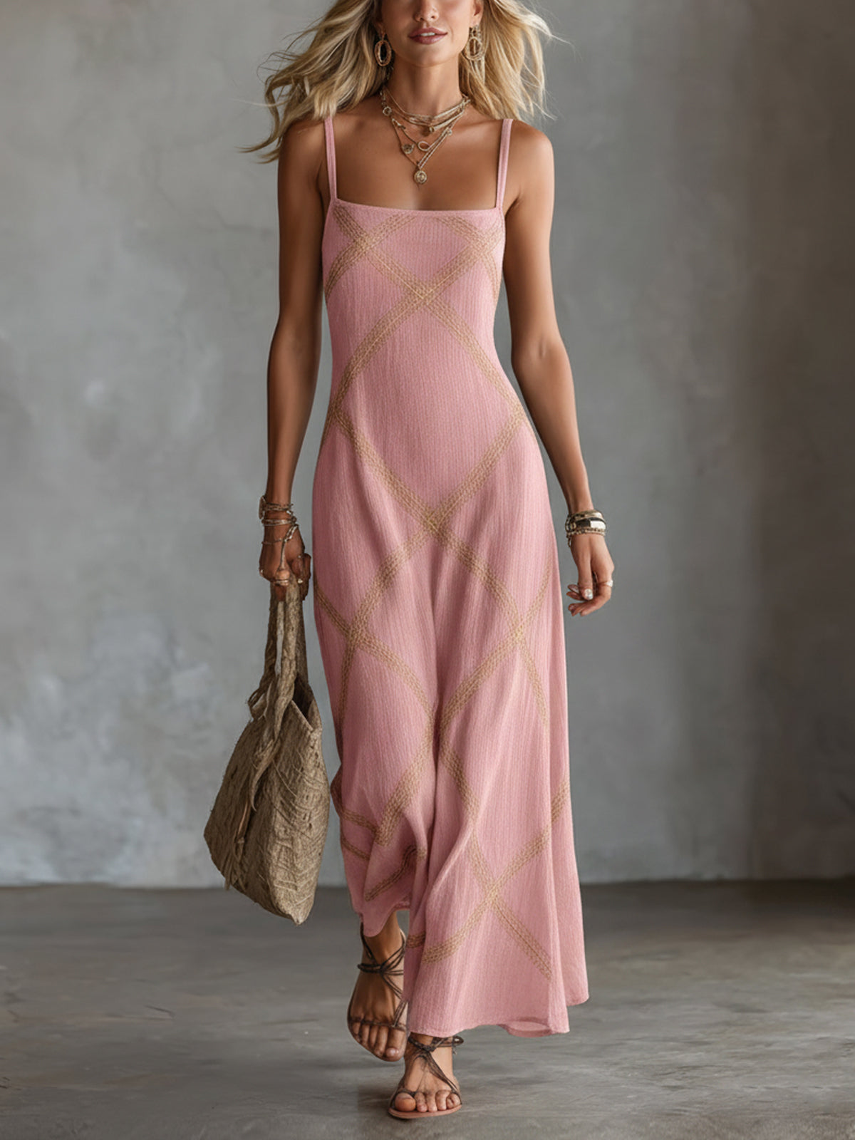 Vittoria – Vestido Geométrico Negro Camel color Rosa - Zevra Collection