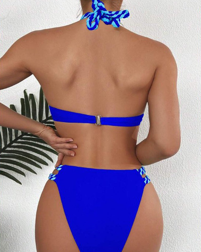 Conjunto de bikini de espalda descubierta color block