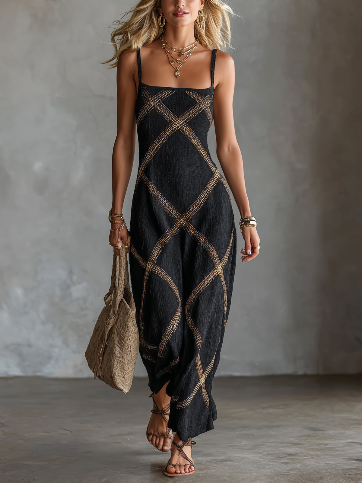 Vittoria – Vestido Geométrico Negro Camel color Negro - Zevra Collection