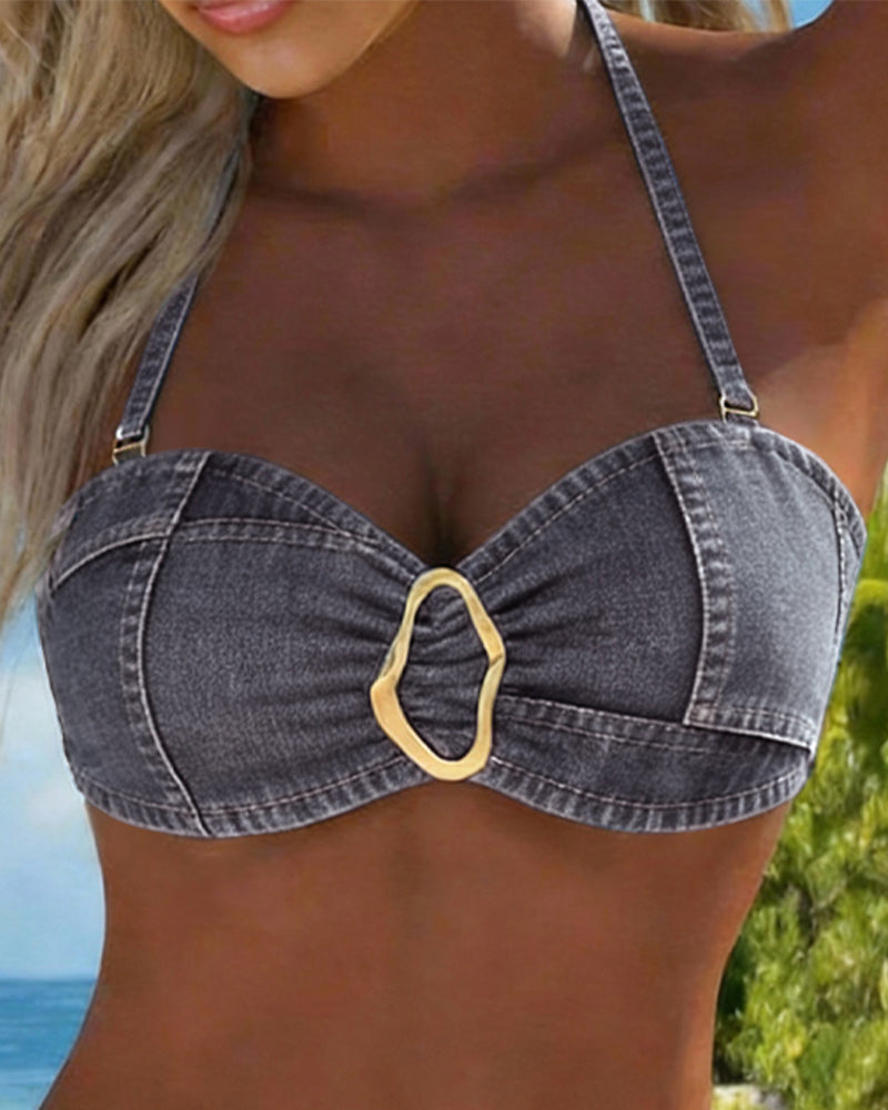 Bikini con liguero y hebilla metálica de dos piezas