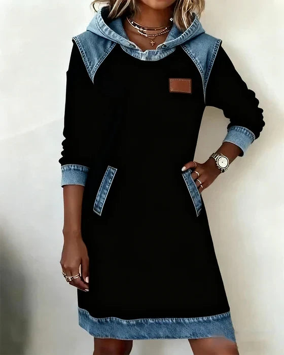 Alexa | Vestido con Capucha Acogedora de Contraste