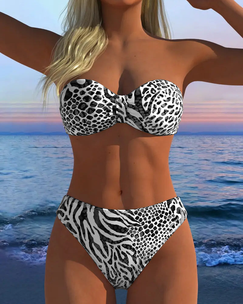 Bañador sexy con estampado de leopardo de dos piezas