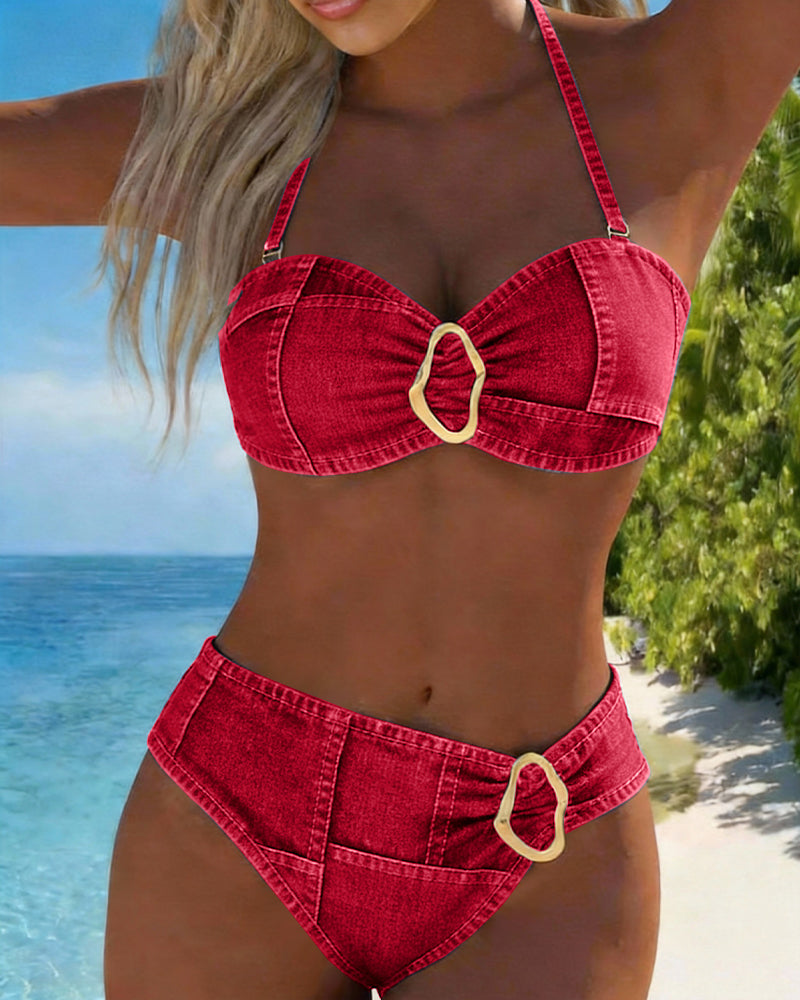 Bikini con liguero y hebilla metálica de dos piezas