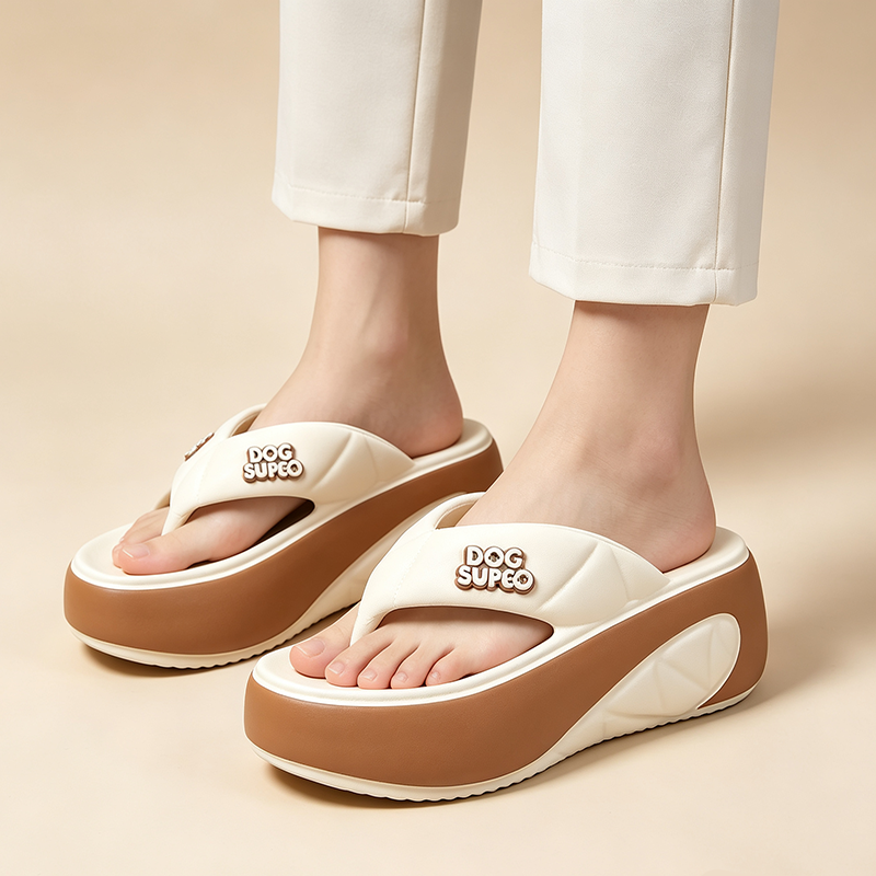 Women's platform flip-flops with soft soles for added height