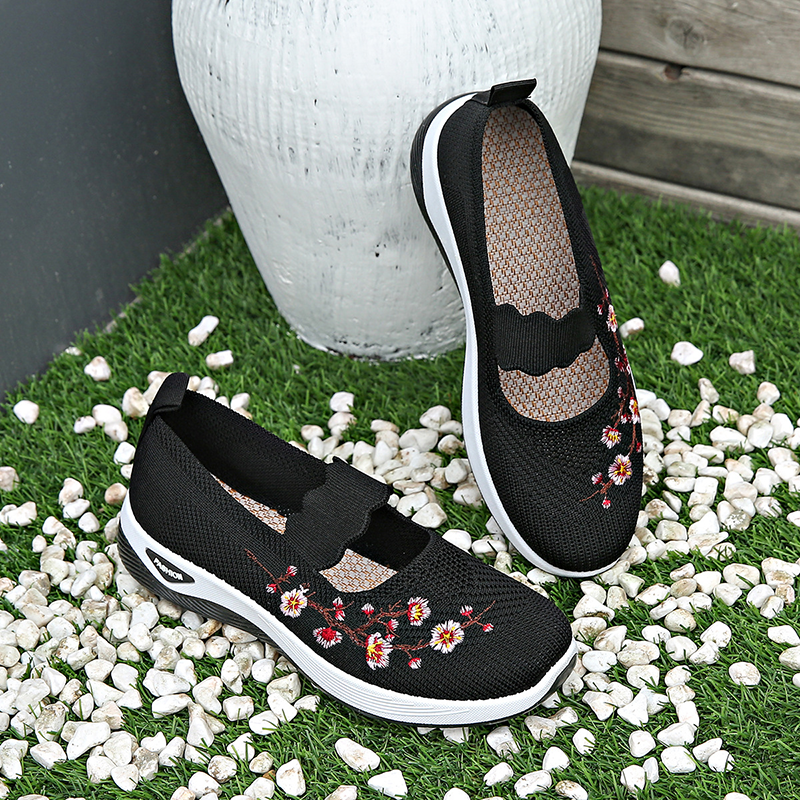 Embroidered Mesh Slip-on Sneakers