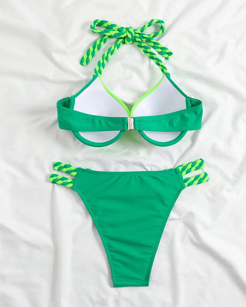 Conjunto de bikini de espalda descubierta color block