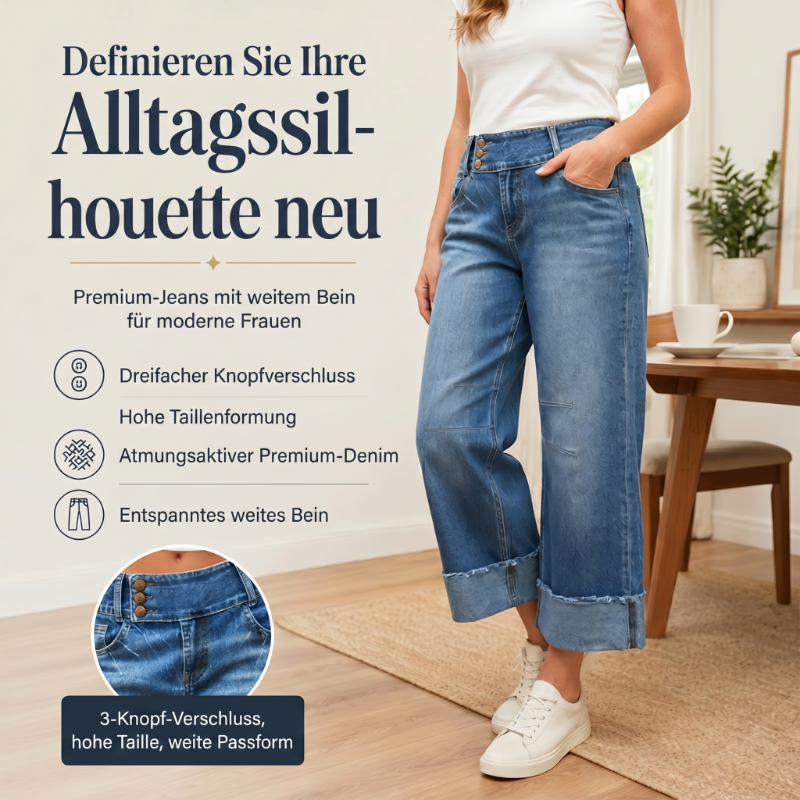 ⏰ 50% DE DESCUENTO – Solo por tiempo limitado ✨👖 Vaqueros cropped favorecedores de tiro alto y pernera ancha – Cierre de 3 botones, bajos remangados y calidad transpirable