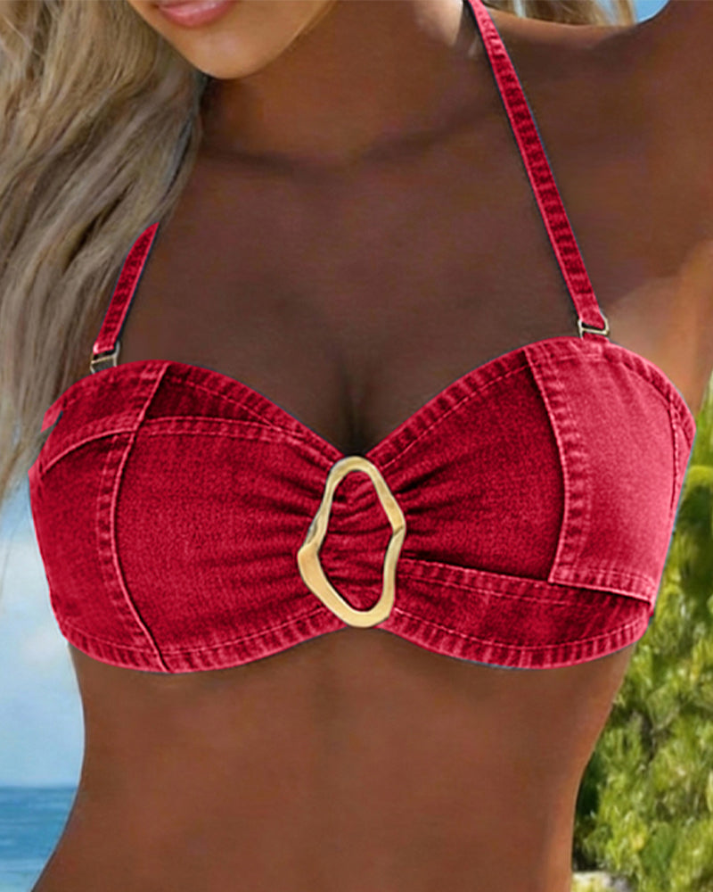 Bikini con liguero y hebilla metálica de dos piezas