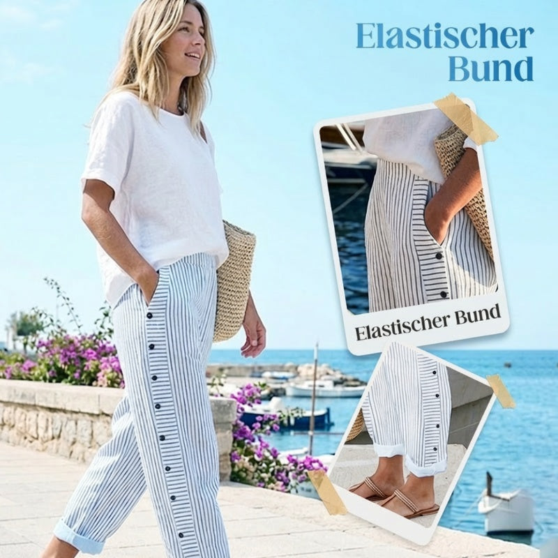 ☀️ Venta caliente de primavera 50% DE DESCUENTO!! 🌿🌸 Cómodo pantalón de rayas azules con bolsillos laterales