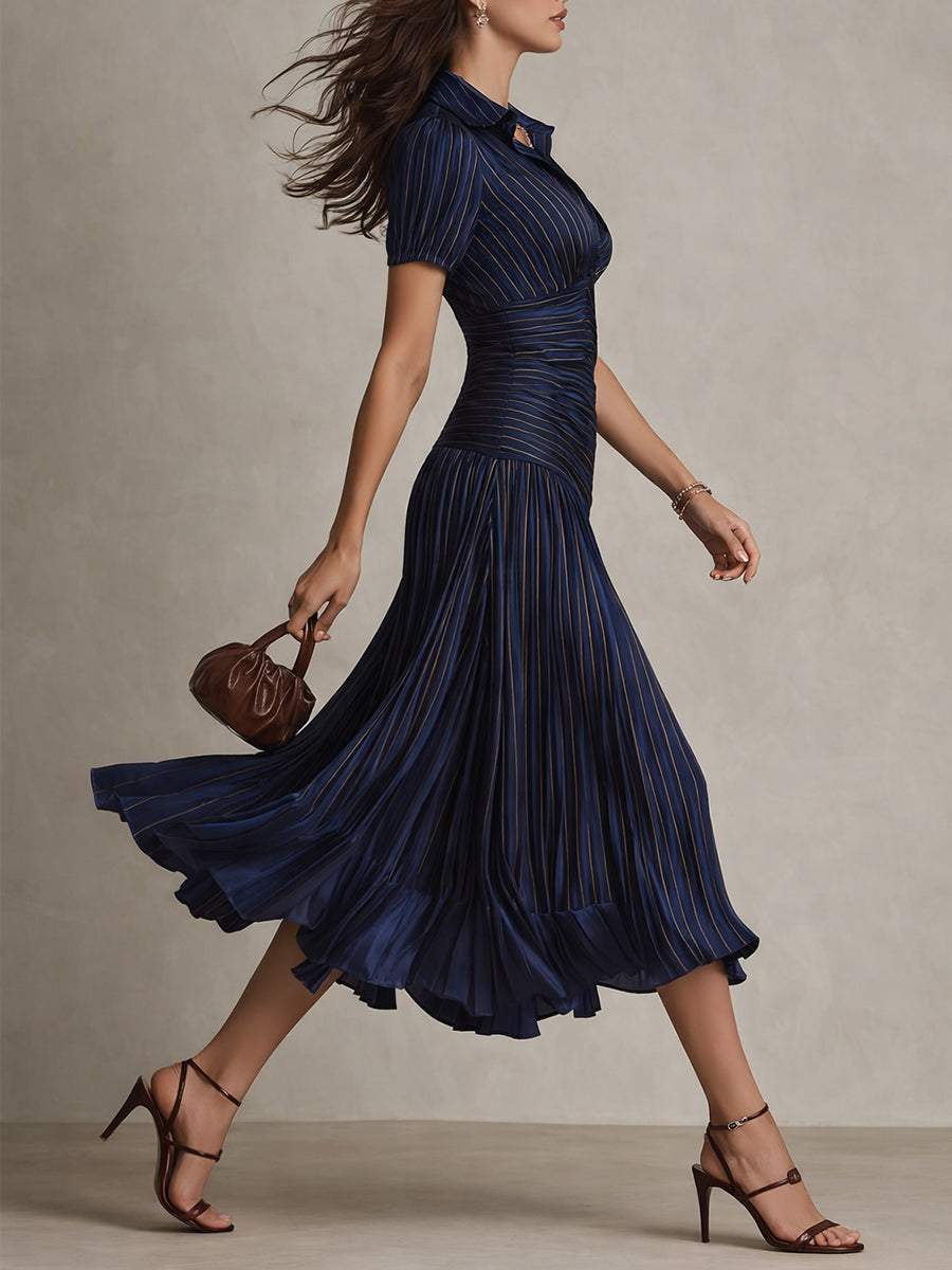 Adriana | Vestido Midi de Satén Rayado Estilo Retro