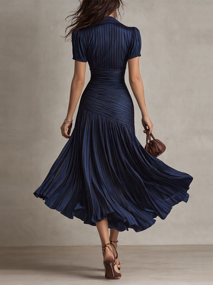 Adriana | Vestido Midi de Satén Rayado Estilo Retro