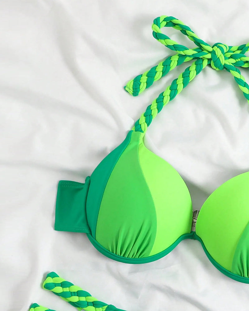 Conjunto de bikini de espalda descubierta color block