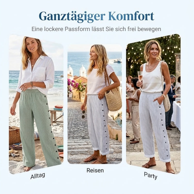 ☀️ Venta caliente de primavera 50% DE DESCUENTO!! 🌿🌸 Cómodo pantalón de rayas azules con bolsillos laterales