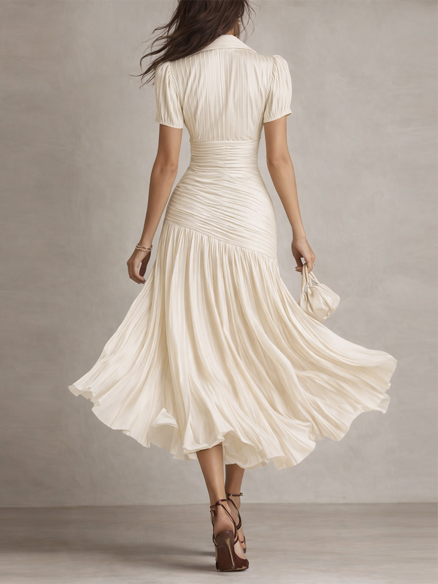 Adriana | Vestido Midi de Satén Rayado Estilo Retro