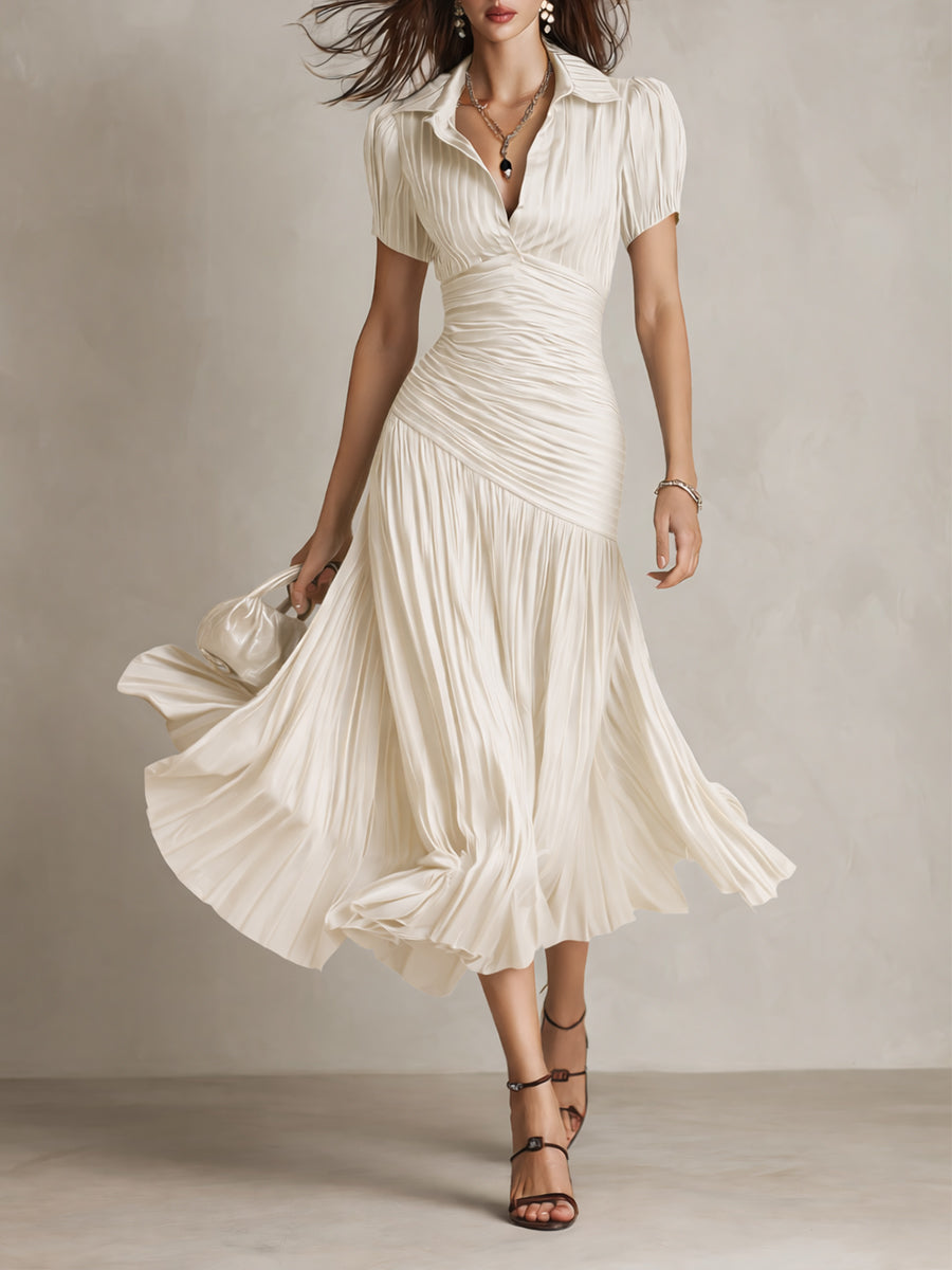 Adriana | Vestido Midi de Satén Rayado Estilo Retro
