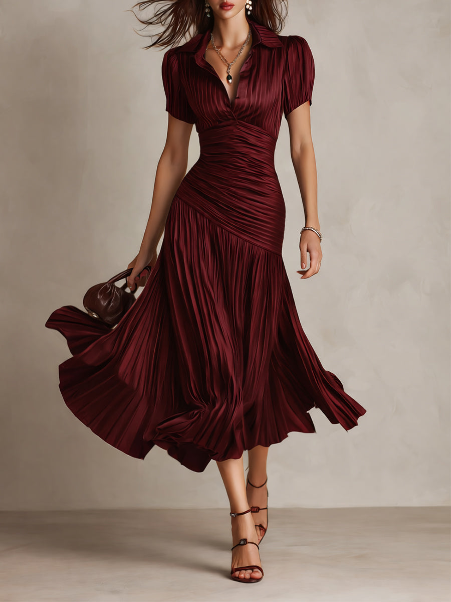 Adriana | Vestido Midi de Satén Rayado Estilo Retro