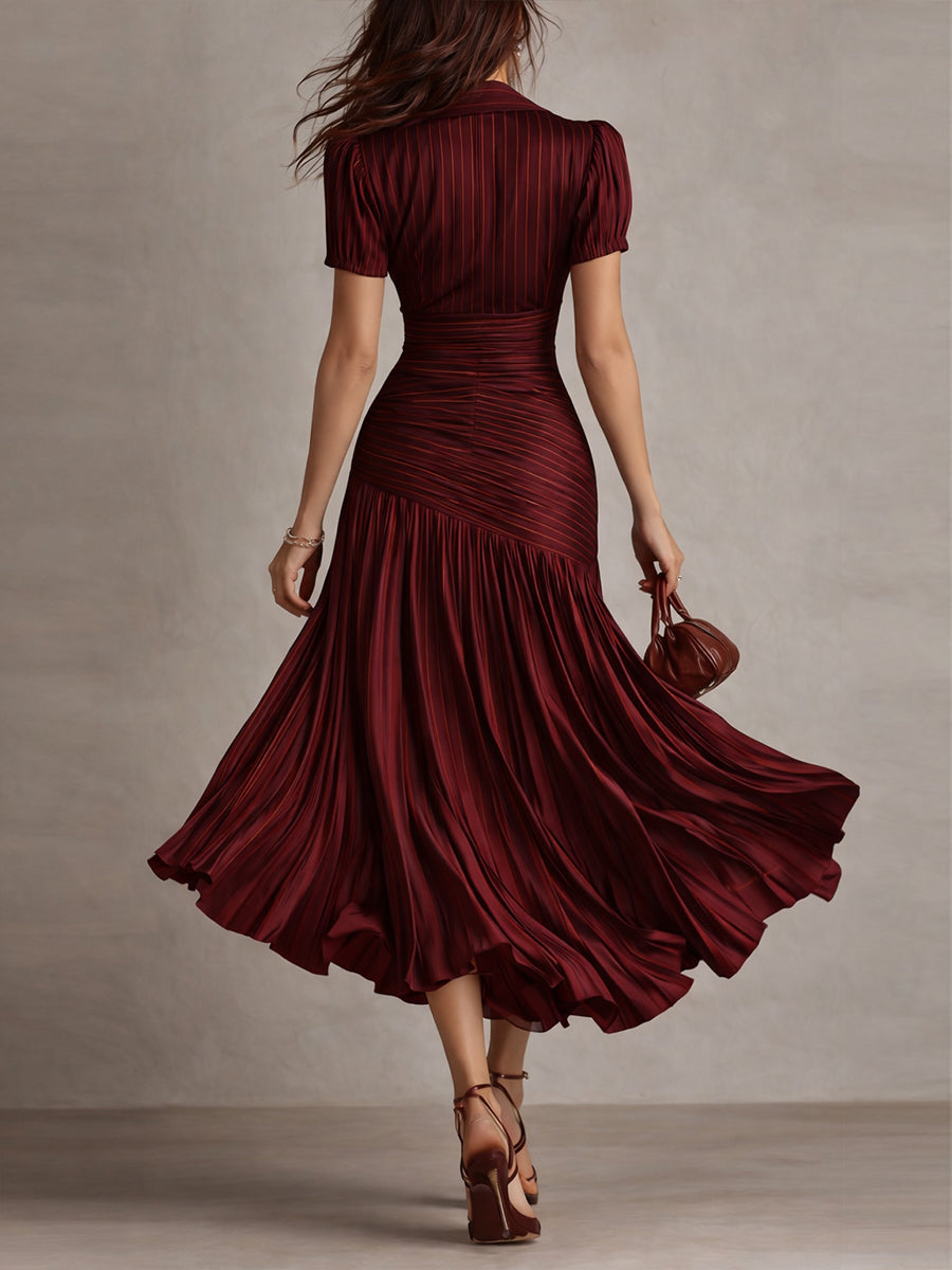 Adriana | Vestido Midi de Satén Rayado Estilo Retro