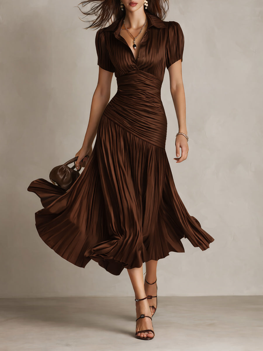 Adriana | Vestido Midi de Satén Rayado Estilo Retro