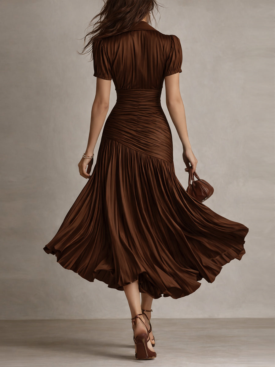 Adriana | Vestido Midi de Satén Rayado Estilo Retro