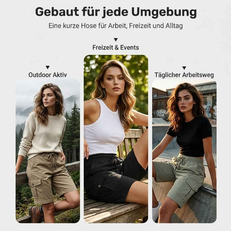 Pantalón cargo corto para mujer – secado rápido con bolsillos prácticos – cómodo y funcional para ocio y viajes