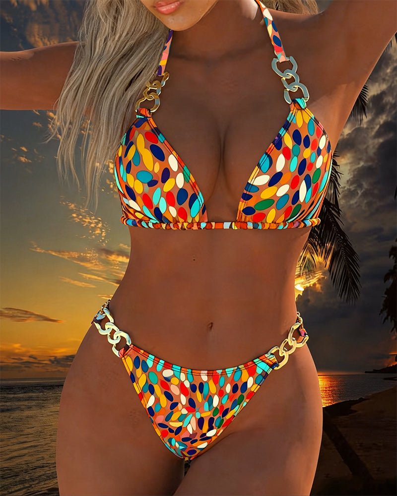 Bikini con diseño de hebilla metálica y lunares