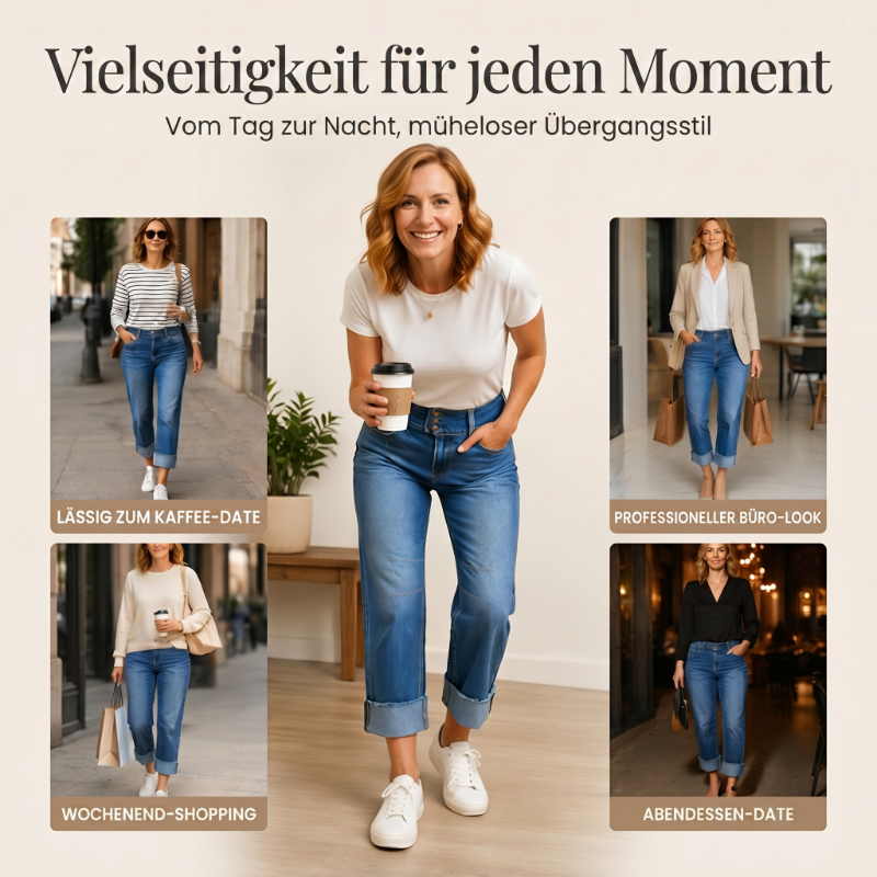⏰ 50% DE DESCUENTO – Solo por tiempo limitado ✨👖 Vaqueros cropped favorecedores de tiro alto y pernera ancha – Cierre de 3 botones, bajos remangados y calidad transpirable