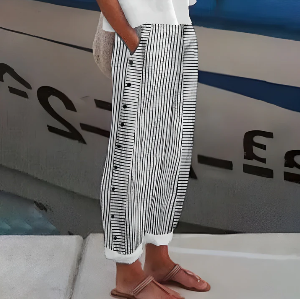☀️ Venta caliente de primavera 50% DE DESCUENTO!! 🌿🌸 Cómodo pantalón de rayas azules con bolsillos laterales
