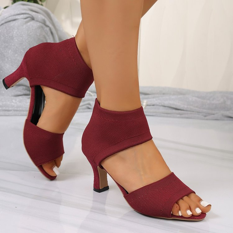 Women's Open-Toe Knit Sock-Style Block-Heel Slip-On Sandals