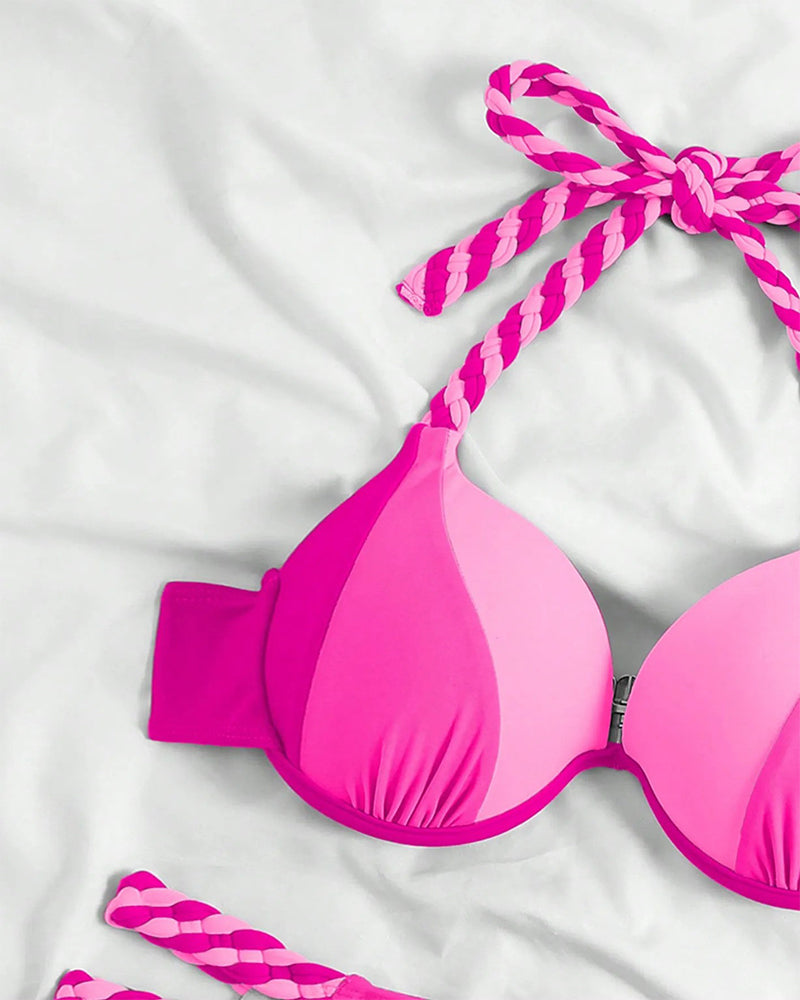Conjunto de bikini de espalda descubierta color block
