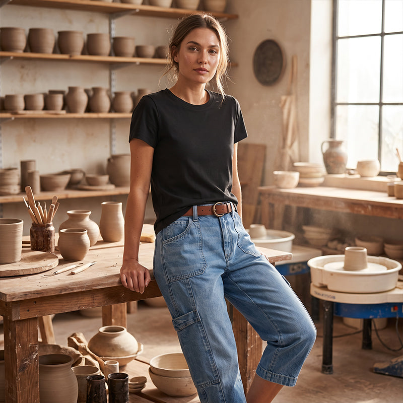 📢Rebaja de media temporada: −50% solo por tiempo limitado⏰Vaqueros cropped elásticos y casuales para mujer