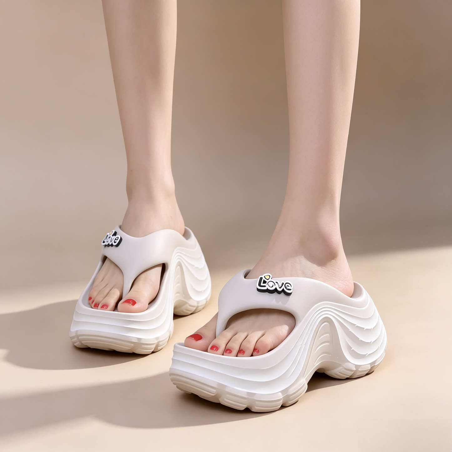 Women's Platform Love Charm Flip Flops Thick Sole Slip-On Sandals