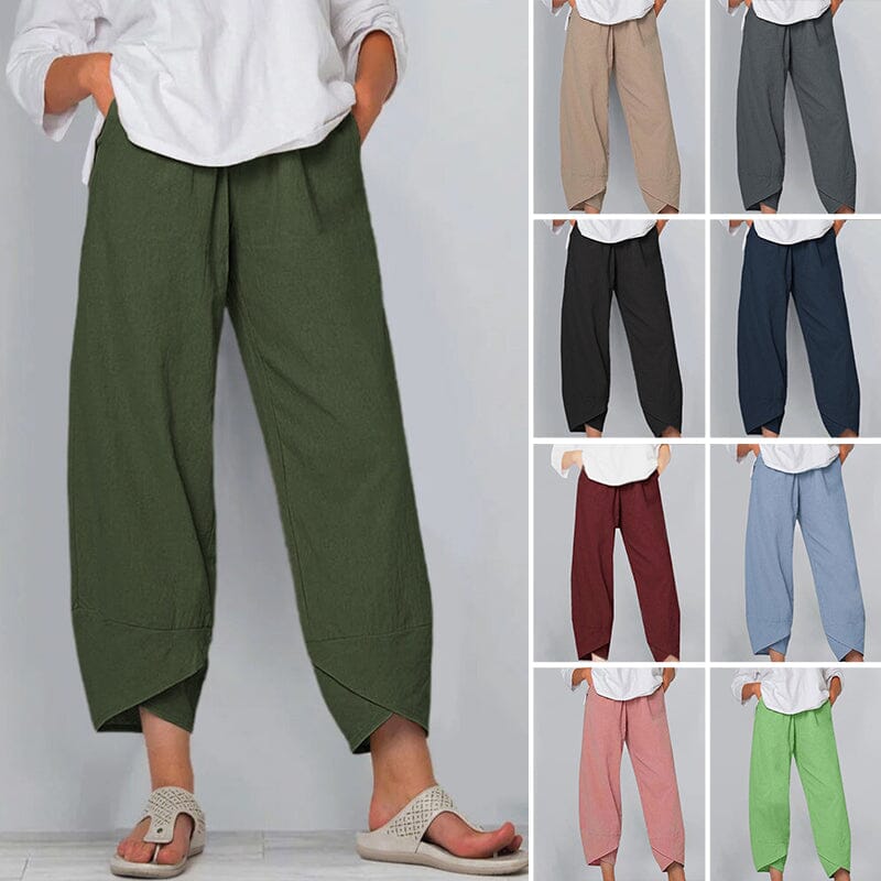 👖¡Ahora 50% de descuento!✨Pantalón vintage con cintura elástica asimétrica y bolsillos – Diseño único, ajuste cómodo y estilo funcional🌸