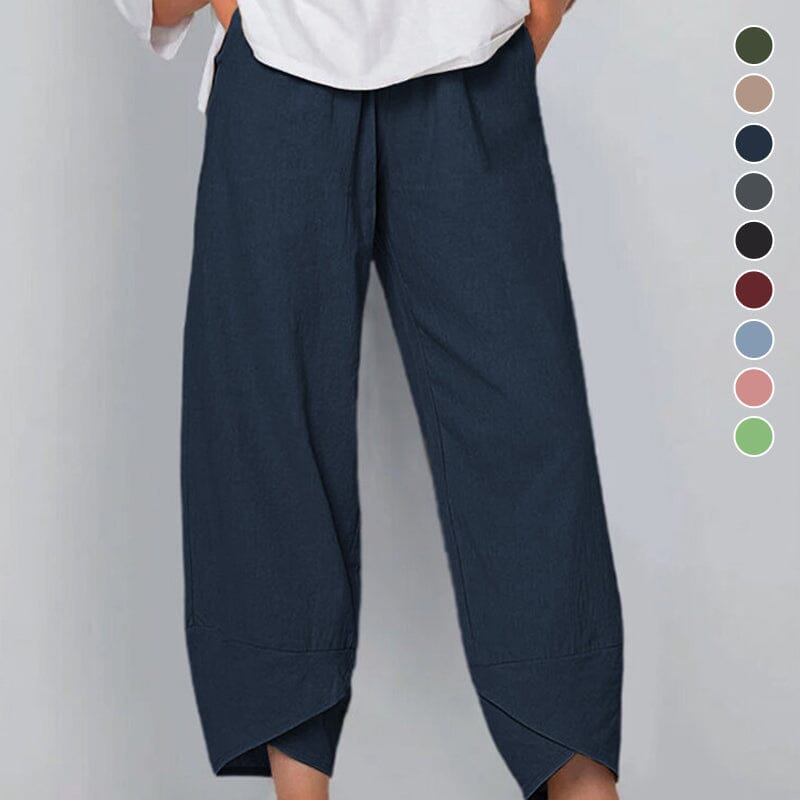 👖¡Ahora 50% de descuento!✨Pantalón vintage con cintura elástica asimétrica y bolsillos – Diseño único, ajuste cómodo y estilo funcional🌸