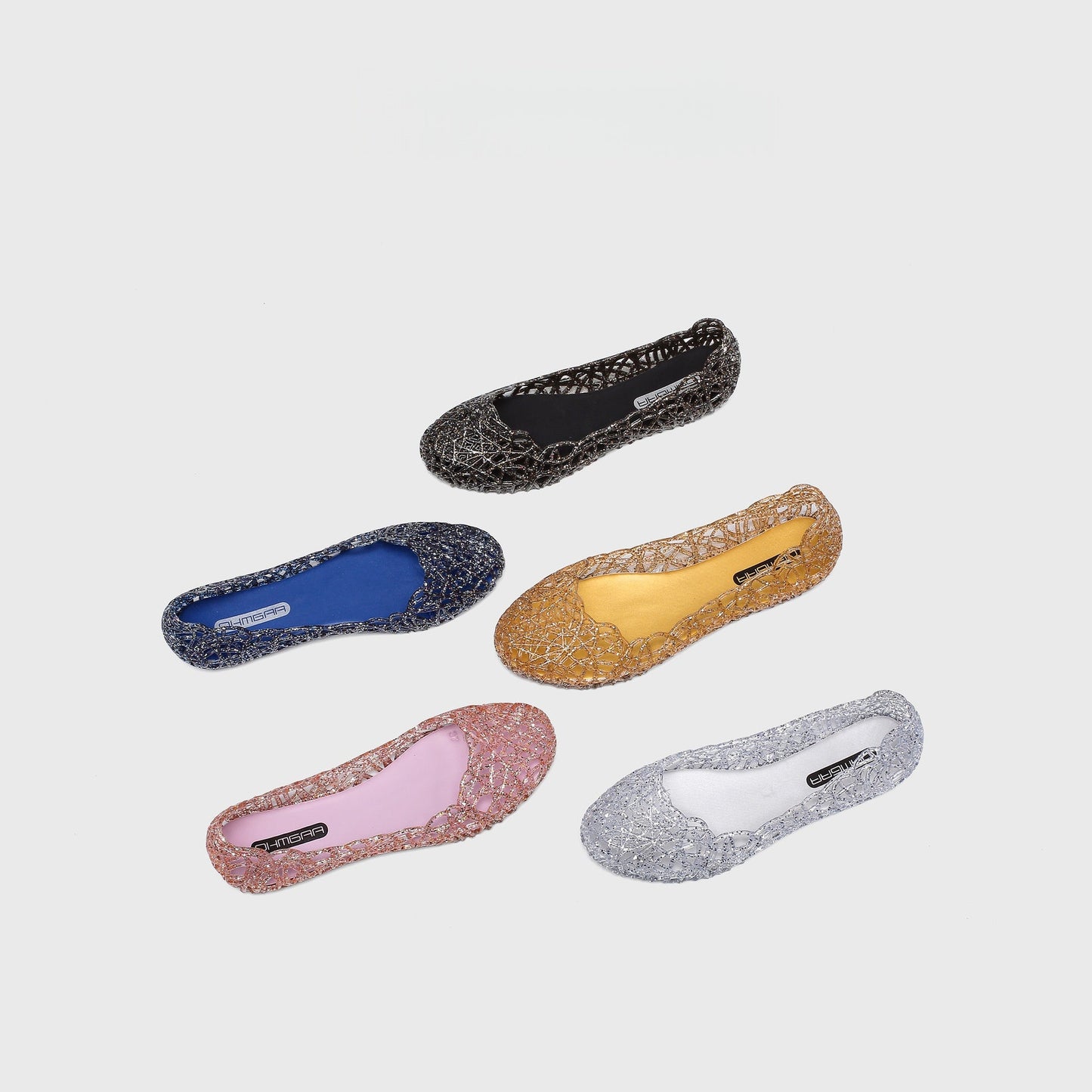 Women Sparkly Hollow Woven Flats Breathable Mesh Pointed Toe Ballet Flats