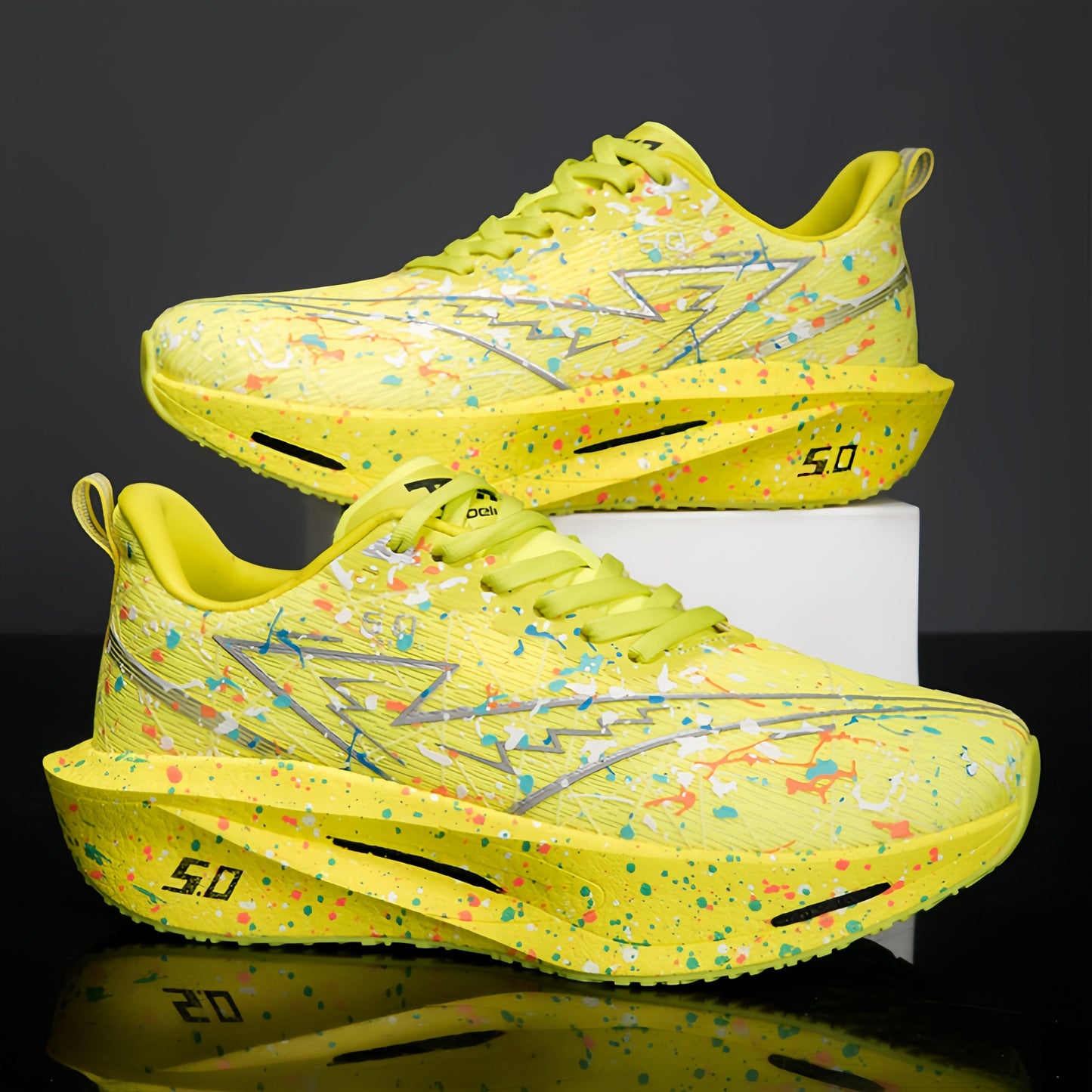 Women's Graffiti Lightning Chunky Platform Sneakers - Breathable Mesh Running Shoes