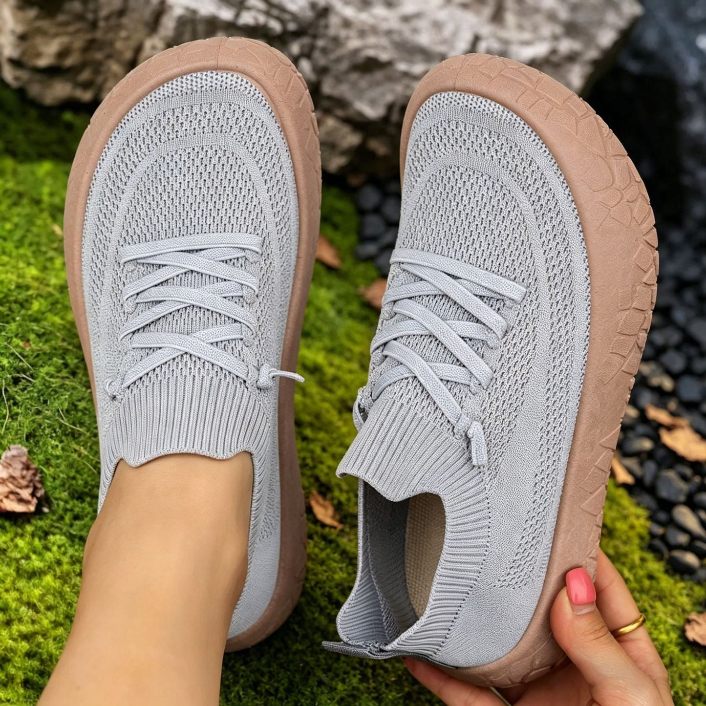 Women's Lightweight Knit Slip-On Sneakers - Breathable Flyknit Casual Shoes