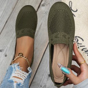 Women's Breathable Mesh Knit Slip-On Flats – Lightweight Casual Walking Shoes