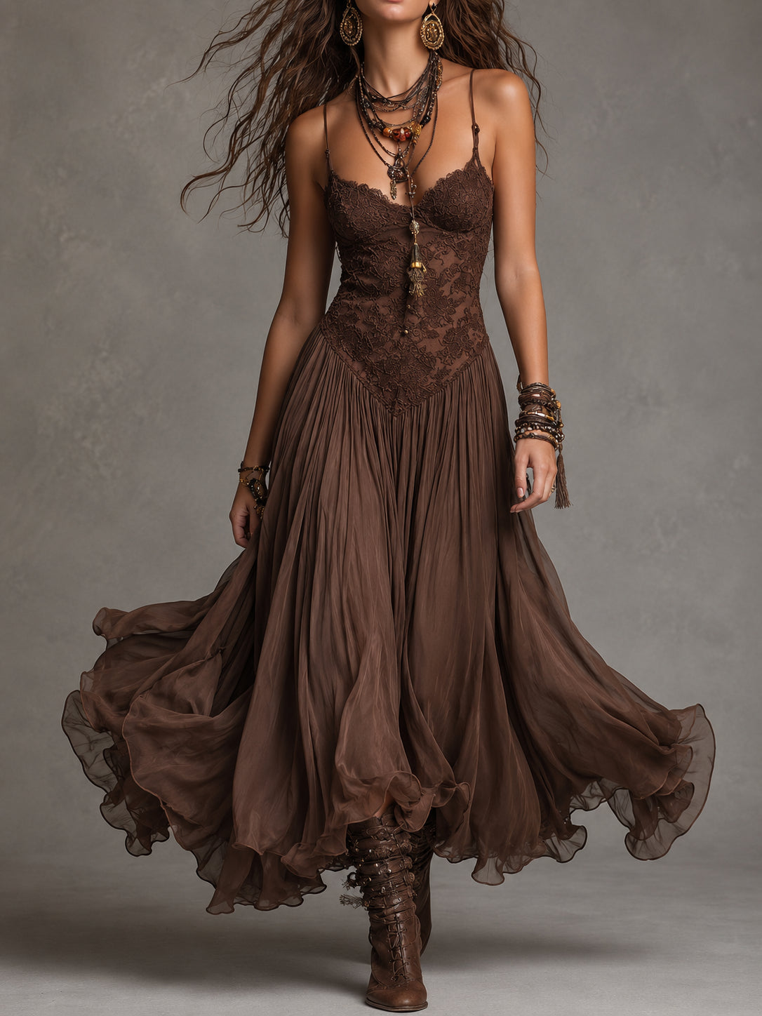 Lorella – Vestido Encanto Boho color Marrón - Zevra Collection