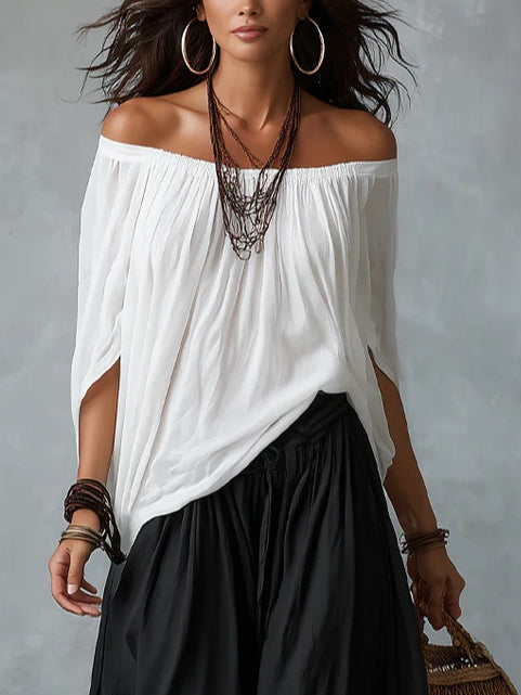 Aaliyah | Conjunto Top Hombros Descubiertos y Pantalón Lantern, Mezcla de Rayón