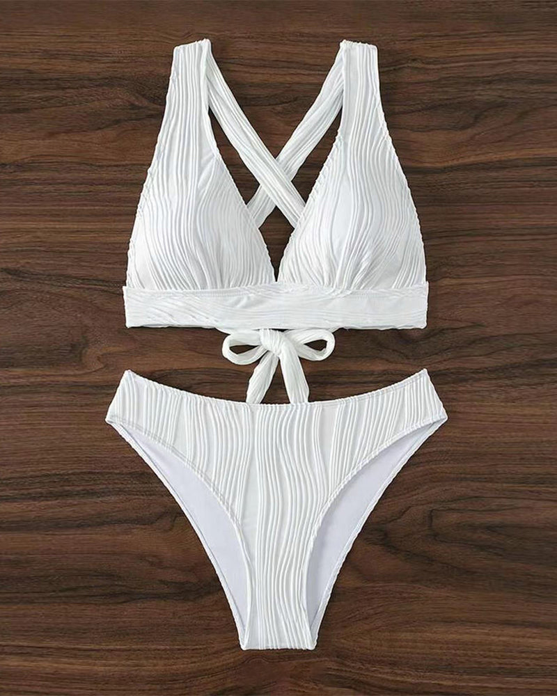 Bikini sexy con escote en V profundo de color liso