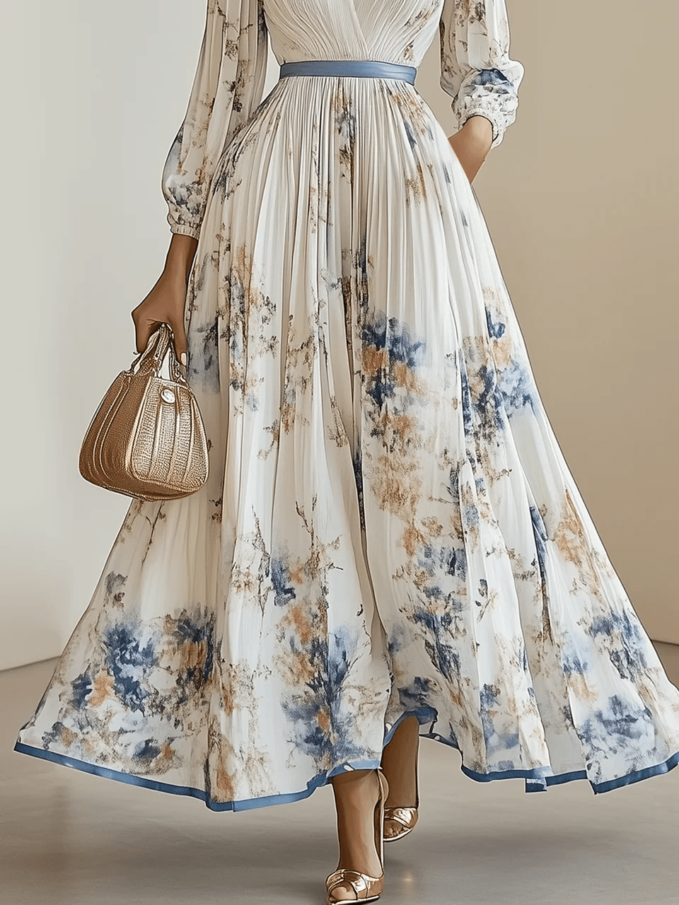 Amalia | Vestido Maxi de Gasa Floral Blanco con Mangas Voluminosas