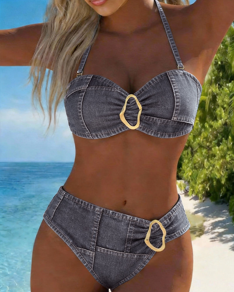 Bikini con liguero y hebilla metálica de dos piezas
