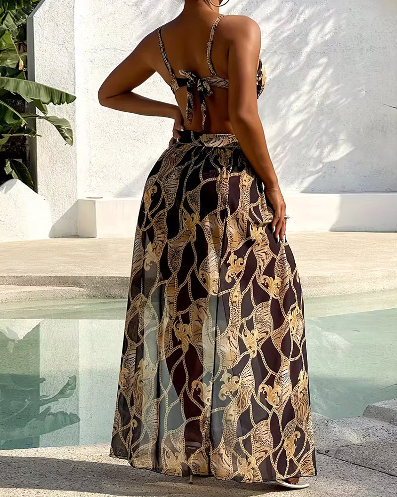 Bikini con estampado de leopardo y cadena